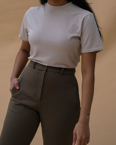 Bamboo L/S Crop Mock Neck Top